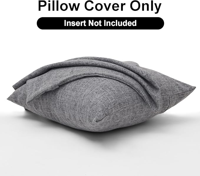 JIUZHEN 18x18 Inch Grey Faux Linen Pillow Covers Set of 2, Modern Farmhouse Neutral Decorative Pillowcase, Washed Texture Zipper Closure