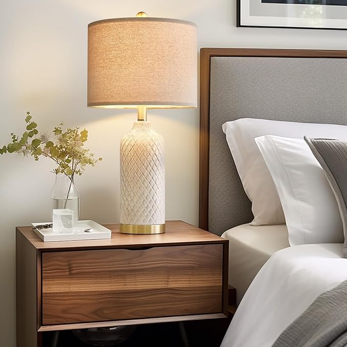 24.25" Modern Ceramic Table Lamps Set of 2 - Gold, Boho & Farmhouse Style for Living Room, Bedside & End Tables