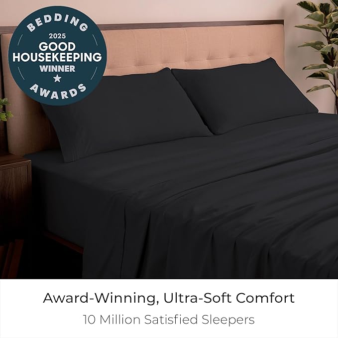Mellanni King Sheets Set - 4 PC Iconic Collection Bedding - Hotel Luxury, Extra Soft, Cooling Bed Sheets - Wrinkle, Fade, Stain Resistant (King, Black)