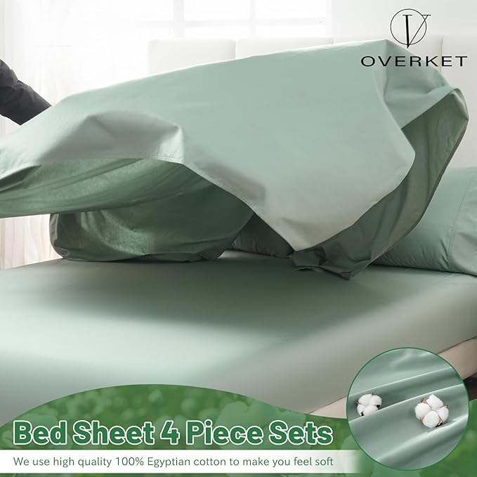 Egyptian Cotton Sheets Full Size 4PCS 1000 Thread Count Sateen Weave Soft Breathable 16-Inch Deep Pocket (Full,Sage Green)