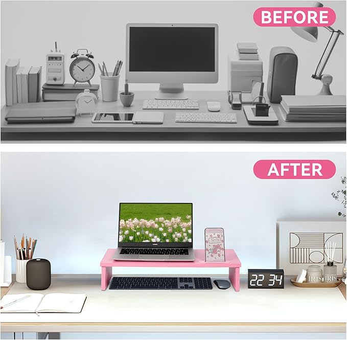 21" Monitor Stand Riser with Phone Holder, Monitor Stand for Desk, Computer Monitor Stand, Desk Shelf for Top of Desk, Desktop Organizer for Laptop, Printer, TV