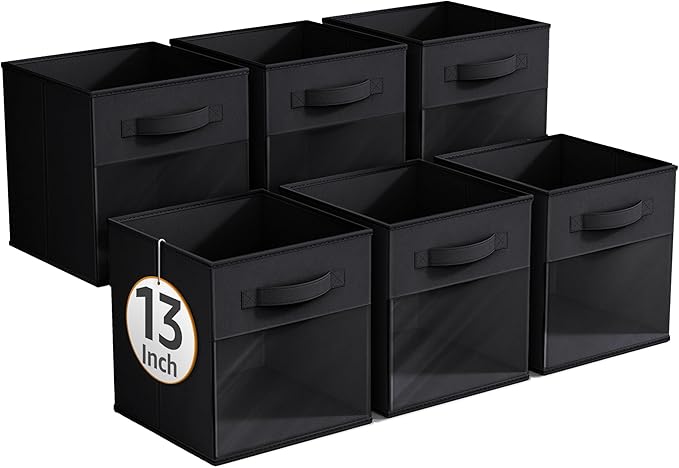 Sorbus 13 Inch Storage Bins with Clear Window - 6 Foldable Baskets for Organizing Clothes, Toys, Books - Sturdy Collapsible Fabric Storage Cubes with Handle - Storage Baskets for Shelves, Closets