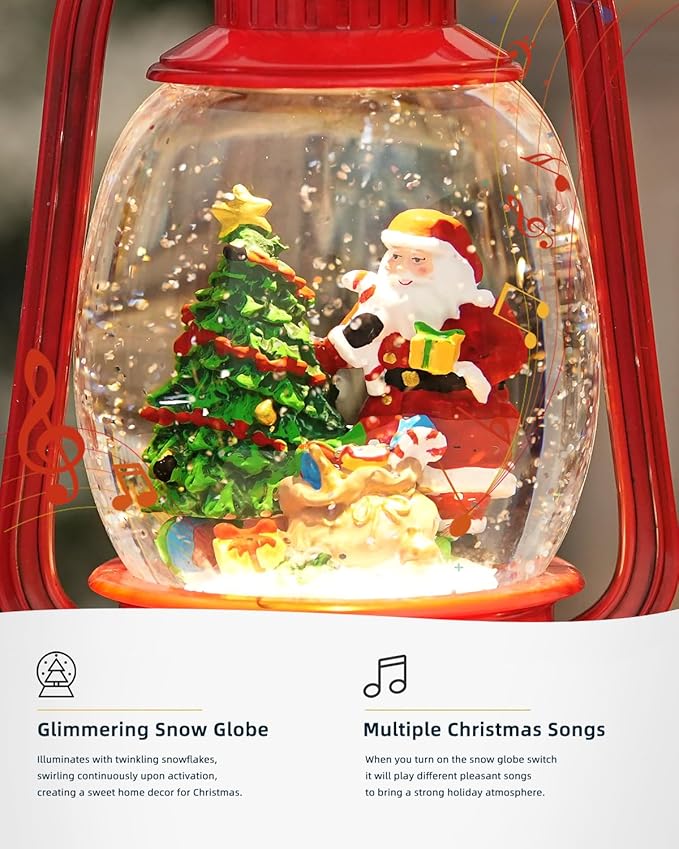 Snow Globe Christmas Decorations Indoor Santa Claus Musical Light-up Christmas Snow Globes with 6H Time Glittering Santa Claus Red Christmas Decorations Gift for Home
