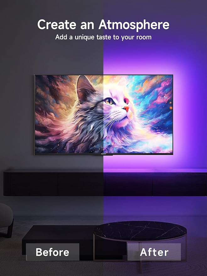 TV LED Lights, 13.1ft LED Lights for 43-65in TVs, RGB TV Backlight Behind with Music Sync Bluetooth APP and Remote Control Strip Light USB Powered for Bedroom Gaming Room Decor