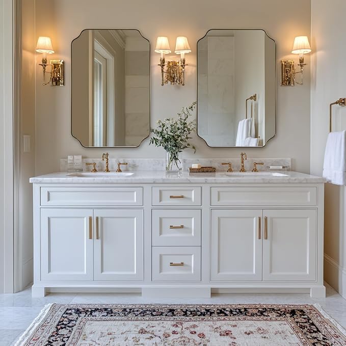ANDY STAR 24"x36" Gold Mirror, Brushed Brass Scalloped Wall Mirror, Bathroom Mirror for Vanity, Wall Mirror with Aesthetic Scalloped Edge Design Ideal for Bathroom, Bedroom or Entryway