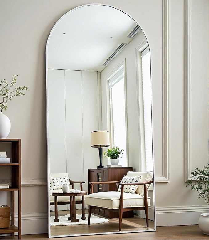 Arched White Full Length Mirror, 71"X30" Large Floor Mirror, Full Body Mirrors for Leaning or Hanging, Standing Mirrors for Bedroom, Living Room,Dressing Room, Aluminum Alloy Frame, White