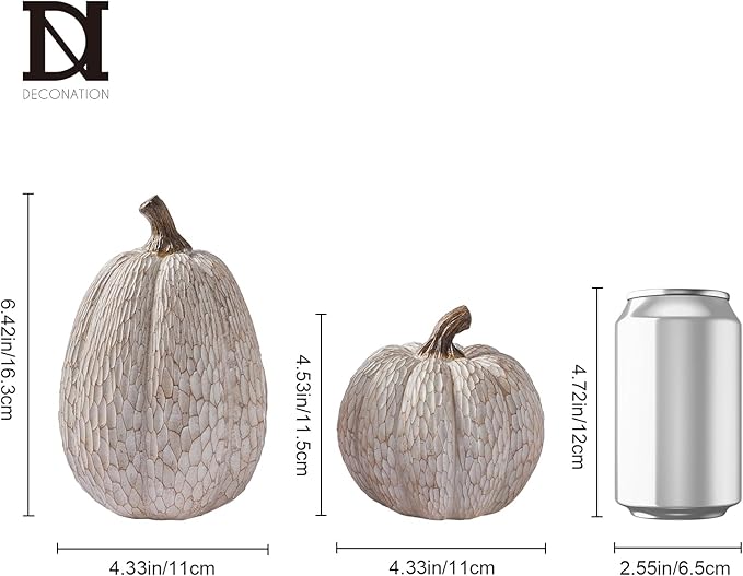 Thanksgiving Resin Pumpkins Fall Decor, Brown and White Decorative Pumpkins Figurine, Artificial Carved Faux Pumpkin Statues for Rustic Fall Tabletop Home Decor, Farmhouse, Autumn, Harvest, Wedding
