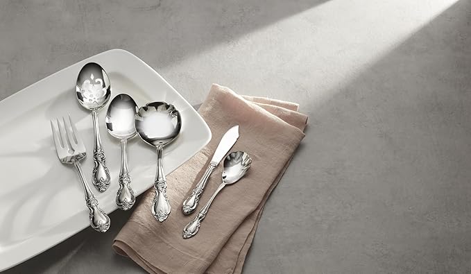 Oneida Silverware Serving Utensils Set of 6, Louisiana 6-Piece Fine Flatware Serveware Set, Serving Spoons Fork Ladel & Spreader, 18/8 Stainless Steel, Mirror Finish, Dishwasher Safe (Silver 6 Pieces)