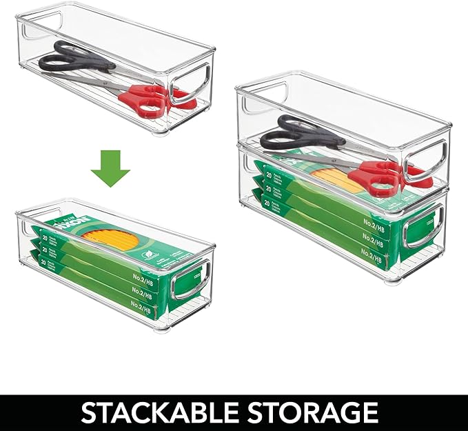 InterDesign iDesign Plastic Stackable Pantry Bin - Storage Bin with Handles for Cabinets or Fridge - Set of 4 - Clear