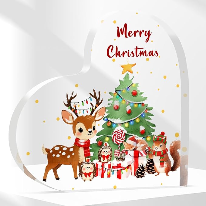 Christmas Home Decorations 3.9 Inch Christmas Plaque Acrylic Xmas Elk Decor Plaques for Family Friends Table Decor