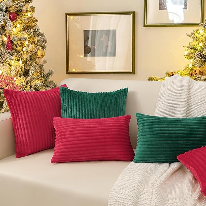 Simmore Decorative Throw Pillow Covers 26x26 Set of 2, Soft Natural Plush Flannel Double-Sided Fluffy Couch Pillow Covers for Sofa Living Room, Red