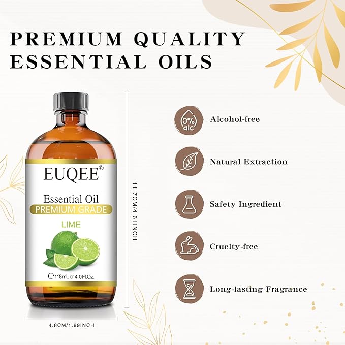 EUQEE Lime Essential Oil 4fl oz Pure Lime Oil Essential Oil with Dropper for Diffusers, DIY Soap & Bath Bombs (118 ml)
