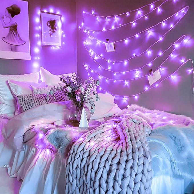 JMEXSUSS Purple Halloween Lights Clear Wire, 66ft 200 LED Purple String Christmas Lights Indoor Outdoor Waterproof Plug in for Tree Bedroom Indoor Party Halloween Decorations