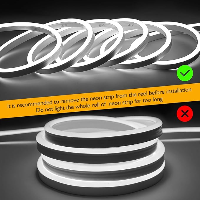 110V LED Rope Light, Dimmable 49ft LED Neon with Memory Function,Commercial Neon Strip Light Outdoor Waterproof,ETL Listed 5000K Cool White LED Rope Lights for Supermarket,Building, Party