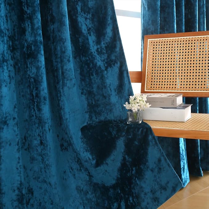 Velvet Blackout Curtains Soft Luxury 2 Panels Curtains for Bedroom Nursery Patio Doors Rod Pocket Back Tab Drapes Curtains for Living Room,52 by 96Inch,Azure Blue