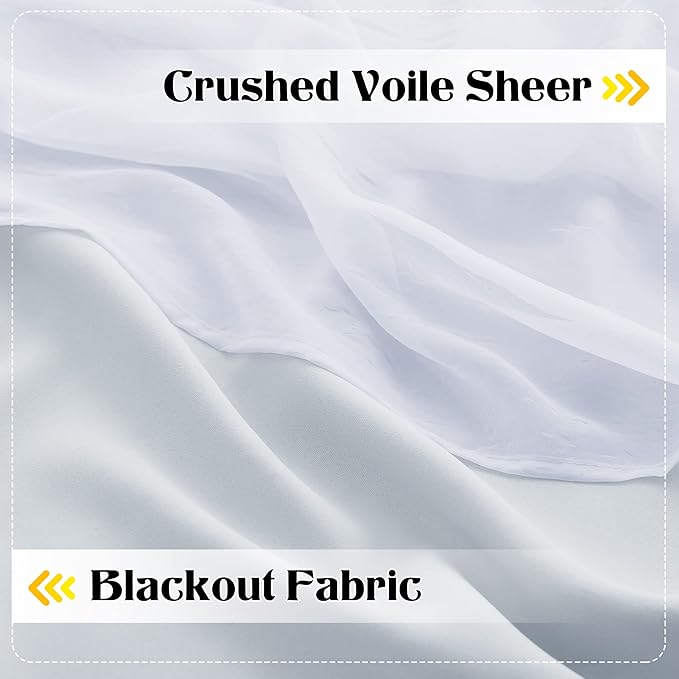 NICETOWN Double Layers Light Blocking Mix & Match Crushed Voile and Blackout Curtains with 4 Tie-Backs for Bedroom Window, Cortinas para Sala (Platinum, Set of 2, W52 x L72)