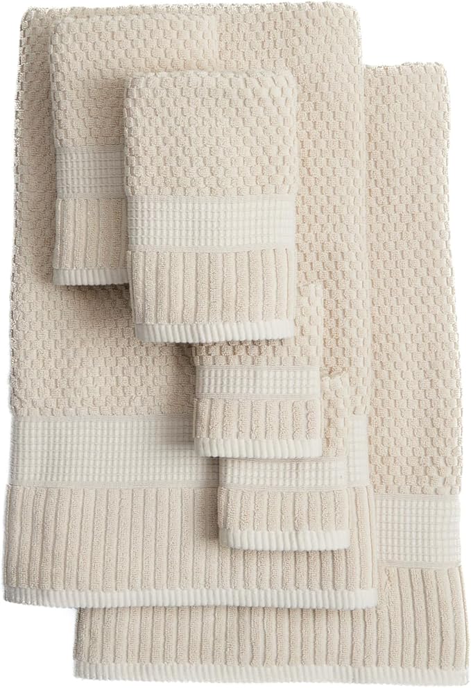 NY Loft 100% Cotton Hand Towel 6 Pack Hand Towel Set | Super Soft & Absorbent Quick-Dry Hand Towels 16" x 28" |Textured and Durable Cotton | Trinity Collection (6 Pack Hand Towel, Sand)