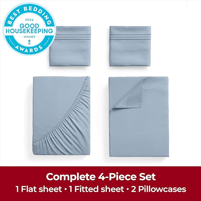 Mellanni Extra Deep California King Sheets - 4 PC Iconic Collection Bedding - Luxury, Ultra Soft, Cooling Bed Sheets - Wrinkle, Fade, Stain Resistant (Cal King, Blue Hydrangea)