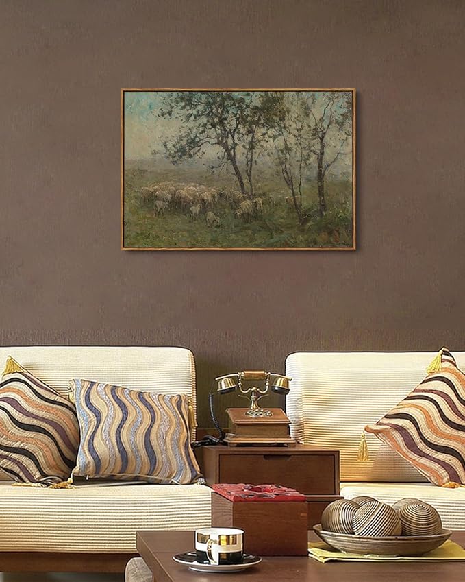 KISSFOX Framed Vintage Landscape Wall Art Natural Scenery Canvas Prints Colorful Painting Artwork Rustic Farmhouse Pictures Decor Living Room Office Bedroom Bathroom Kitchen