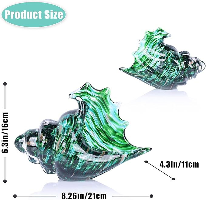 LCCCK Hand Blown Glass Conch Shell Sculpture, Sea Glass Art Figurines, Beachy Room Decor, Teal Conch Shell Decorative Statues, Sea Shell Coastal Decor for Shelf House Room, Beachy Gifts