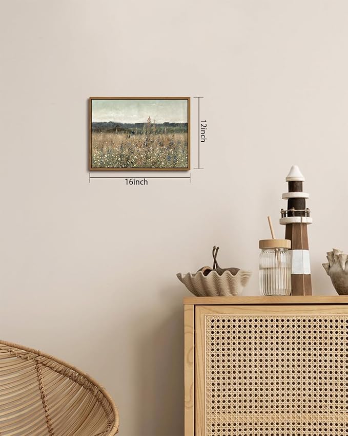 KISSFOX Vintage Landscape Canvas Wall Art Fall Farmhouse Wildflower Field Framed Wall Art Autumn Natural Serene Countryside Paintings Artwork Rustic Art Prints For Bedroom Bathroom Living Room