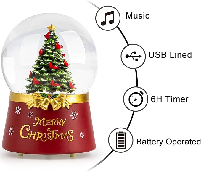 Christmas Snow Globe Lantern Water Glittering Christmas Tree Crown with Music & Timer, USB Lined/Battery Operated Lighted Water Lantern for Christmas Festival Decoration Gifts
