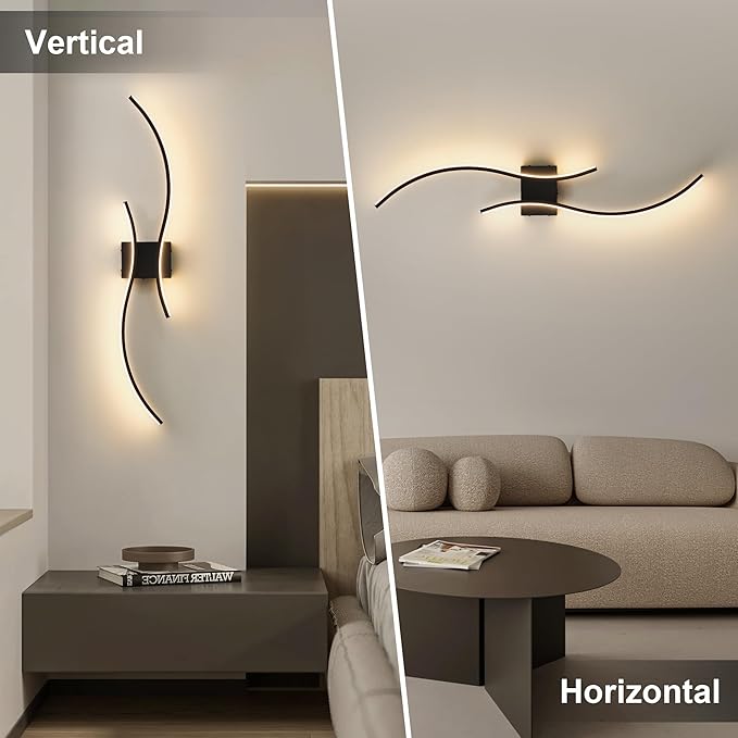 Battery Operated Wall Sconces Set of Two with Remote Control, Stepless Colors 3000K-6000K & Dimming, LED Black Wireless Wall Light for Living Room, Hallway, Bedroom, 39.3 Inch (2 Pack)