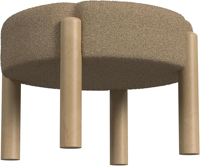 HomePop Luna Modern Round Ottoman Home Décor|Ottoman for Living Room & Bedroom - Brown Boucle