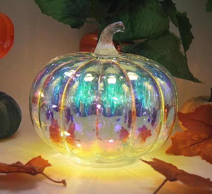 Mercury Glass Pumpkin Light with Timer, with 10 Fairy Lights Inside,Battery Operated Led Pumpkin Light,Ideal for Halloween Fall Decoration, Thanksgiving Rustic Decor, Xmas Decor (Multi Color)