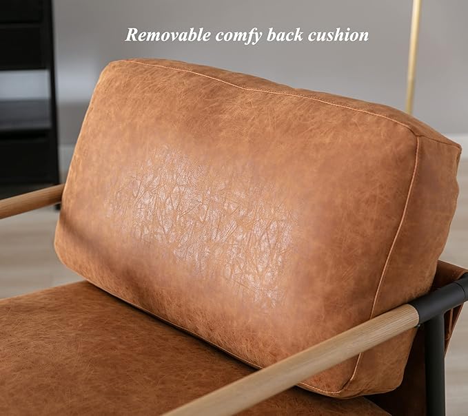 DUOMAY Mid-Century Modern Accent Chair Armchair Set of 2, Soft PU Leather Sofa Lounge Chair Reading Chair with Metal Leg for Living Room Bedroom Office, Brown
