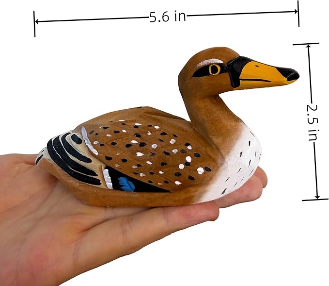 Mallard Duck Decor Wooden Animal Figurines Little Ducks Funny Desk Accessories Small Duck Statues Handmade Carving Decoys Ornament for Home Room Decor