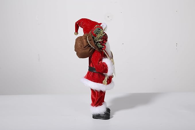 Uten 12" Santa Claus Decorations, Christmas Standing Figurine Ornaments with Blessing Letter and Gifts Bag for New Year Christmas Decoration Navidad Natal Gifts.