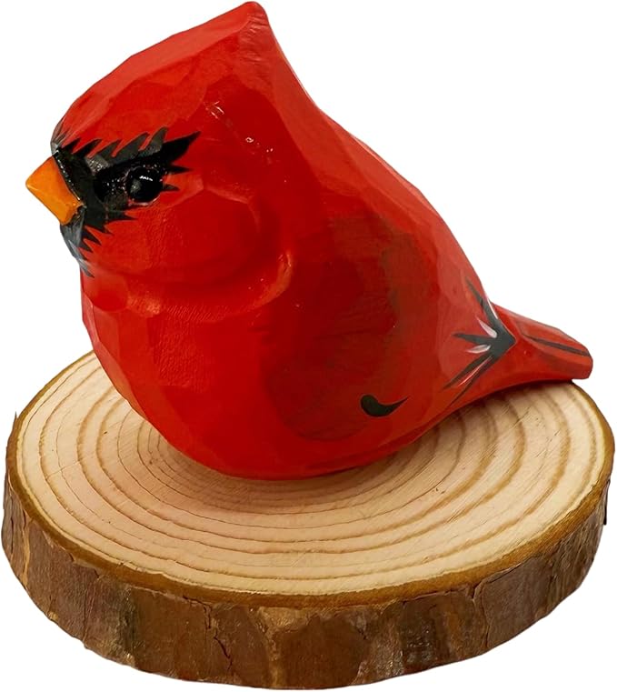 Wooden Bird Figurines Funny Desk Accessories Hand Carved Wood Decorative Small Birds Animal Miniature Statues Ornament for Home Room Decor (Red)