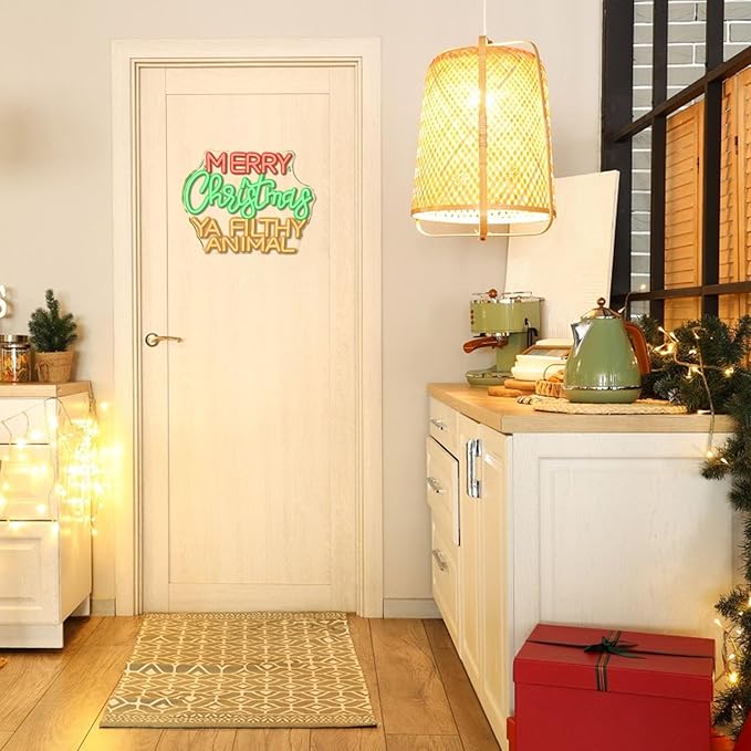 Merry Grinchmas Neon Sign Christmas Wall Decor Ya Filthy Animal Neon Light for Home Party Christmas Party Decor Grinch Ornament