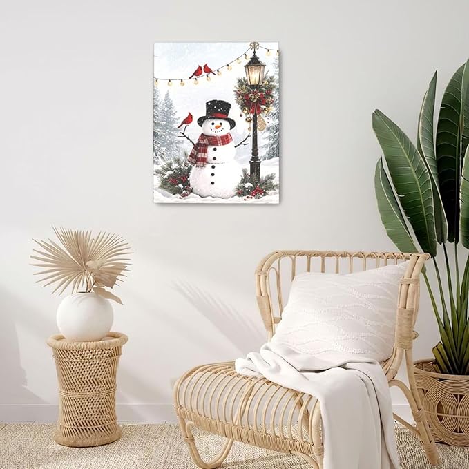 Zyphren Snowman Wall Art Winter Picture Wall Decor Christmas Canvas Print Snowman Painting Home Artwork Gifts for Living Room Bedroom Bathroom 16"x20"