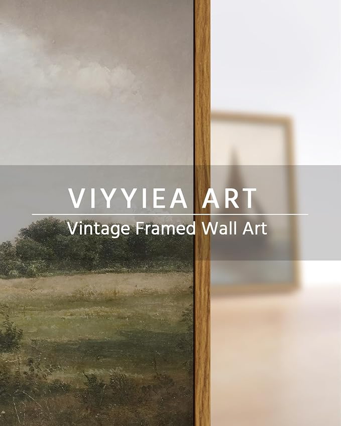 VIYYIEA Vintage Landscape Framed Wall Art, Nature Wilderness Scenery Paintings Decor Aesthetic, Canvas Print Artwork, Retro Farm Landscape Wall Pictures for Bedroom Living Room, 11x14 Inch
