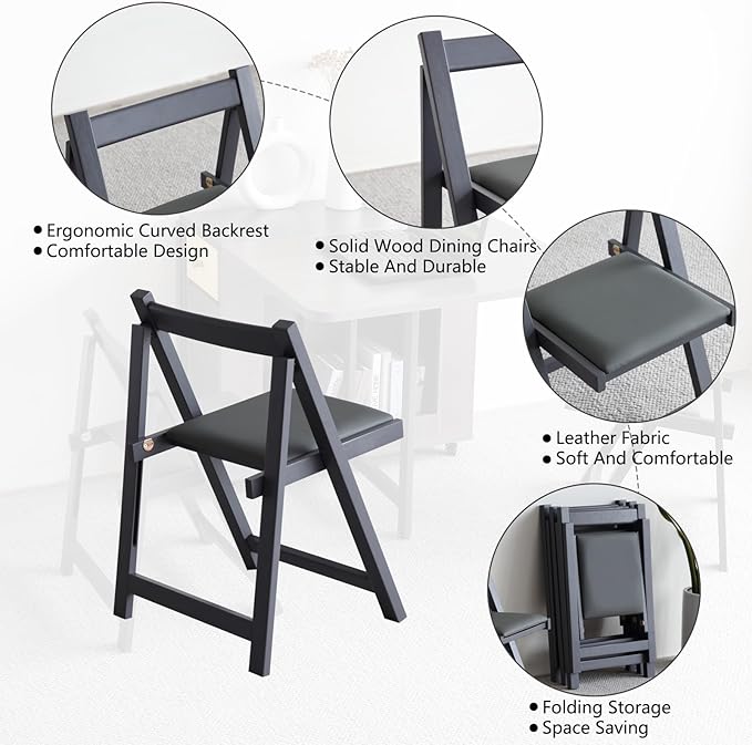 FUNROLUX Folding Dining Chairs with Padded Seats 2 Pack Wooden Folding Chairs for Kitchen Table Event Party Indoor 198LB Weight Capacity (Grey)