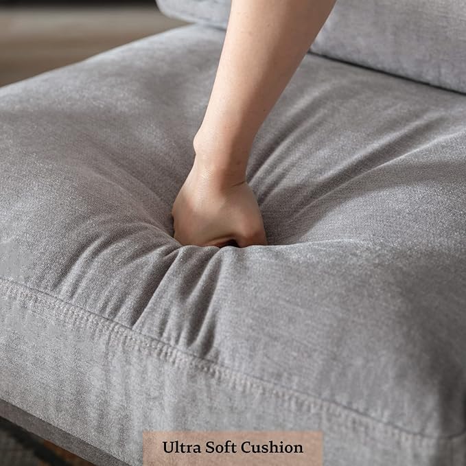 LukeAlon Mid-Century Chenille Accent Chair, Ultra Soft Living Room Chair with Metal Legs Modern Armchair Lounge Chair Upholstered Comfy Leisure Chair for Bedroom Reception Area Reading Room, Grey