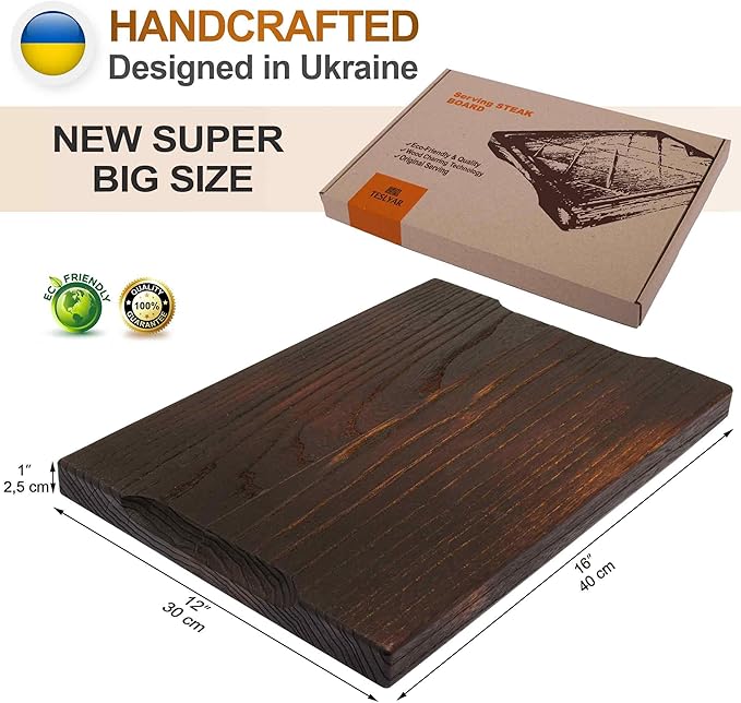Wooden Steak Board Solid Oak Serving Barbecue Platter Natural Thick Cutting Plate Durable & Quality (X-Large)