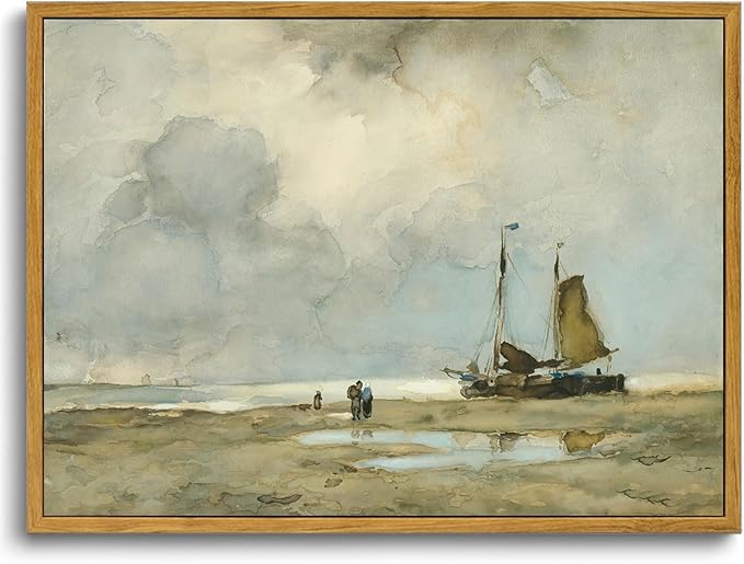 KISSFOX Vintage Landscape Canvas Wall Art Framed Natural Scenery Prints Ocean Coastal Sailboat Painting Artwork Rustic Farmhouse Pictures Decor Gallery Office Living Room Bedroom Bathroom