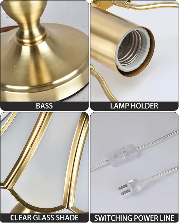 Retro Desk Lamps, Polished Brass Finished Base with Frosted Glass Shade, Small Table Lamp for Bedroom, Nightstand, Living Room, End Table
