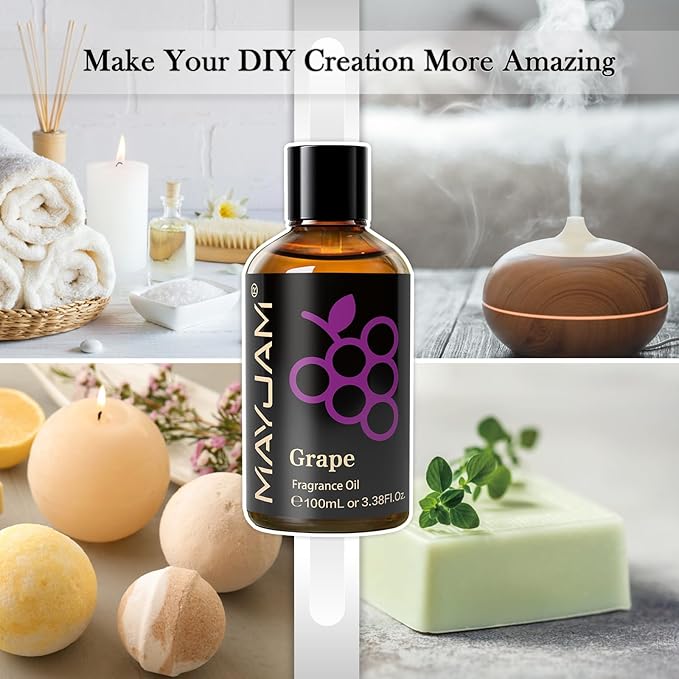 MAYJAM 100ML/3.38FL.OZ Grape Fragrance Oils with Glass Dropper, Essential Oils for Diffusers for Home, Long Lasting Scented Oils for Diffusers Soap Candle Making