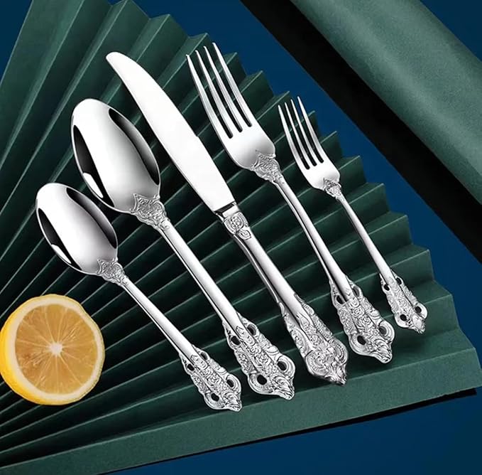 20-Pcs Luxury Silverware Set, Royal Flatware Set, Modern 304 Stainless Steel Flatware, Cutlery, Tableware (Silver, 20)