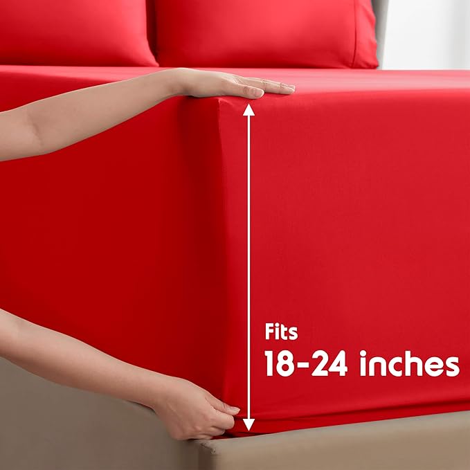 Nestl Extra Deep King Sheet Set - 6 Piece Breathable & Cooling Sheets - Hotel Luxury Bedding Set w/18-24 Inch Deep Pockets - Easy & Secure Fit - Super Soft, Wrinkle Free & Comfy - Red