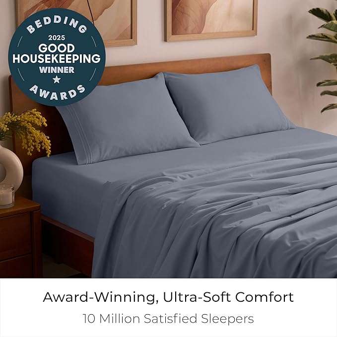 Mellanni Full Sheets Set - 4 PC Iconic Collection Bedding - Hotel Luxury, Extra Soft, Cooling Bed Sheets - Wrinkle, Fade, Stain Resistant (Full, Mineral Gray)