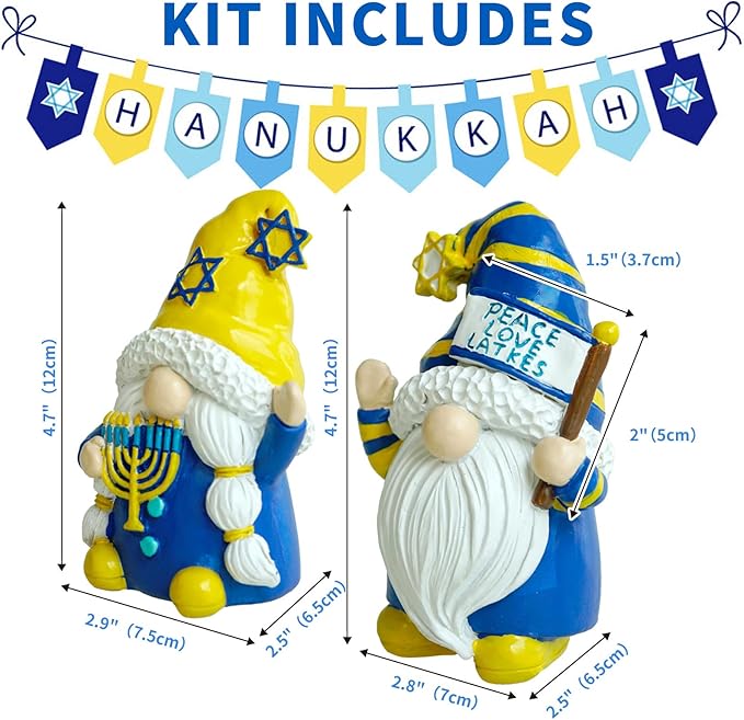 Hanukkah Gnomes Decorations for Home Resin Hanukkah Gnomes Decor for Office Chanukah Decor Indoor Outdoor,Jewish Gifts Idea Menorah Hanukkah Tiered Tray Decor