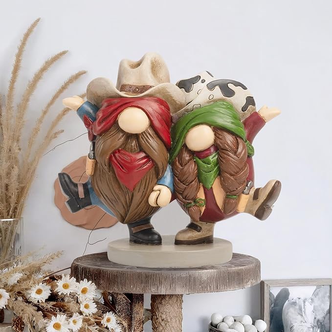 Western Cowboy Cowgirl Gnomes Decor, 5.1x4.9 Inchs Resin Figurines Southwestern Table Shelf Desk Indoor Decorations for Home, Cowboy Gifts