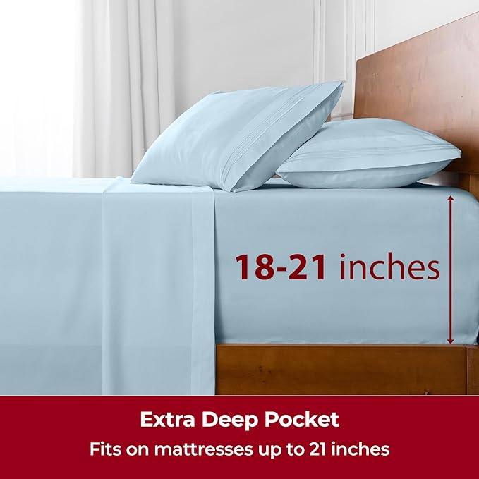 Mellanni Extra Deep Twin XL Sheets - 3 PC Iconic Collection Bedding - Hotel Luxury, Ultra Soft, Cooling Bed Sheets - Wrinkle, Fade, Stain Resistant (Twin Extra Long, Aqua)