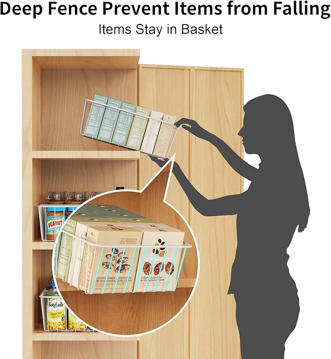 iSPECLE Wire Baskets - 4 Pack Wire Baket for Storage, Pantry Baskets Organizer Bins, Cabinet Storage Organization for Easily Get Items, White