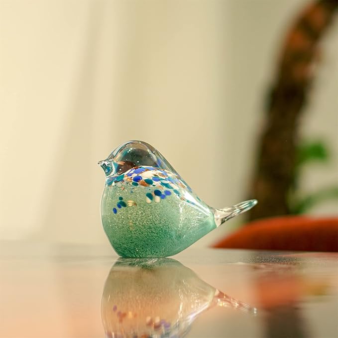 QFkris Big Handmade Glass Bird Figurines Blown Glass Bird Paper Weight Collectibles Art Animal Sculpture Home Table Ornament Decor
